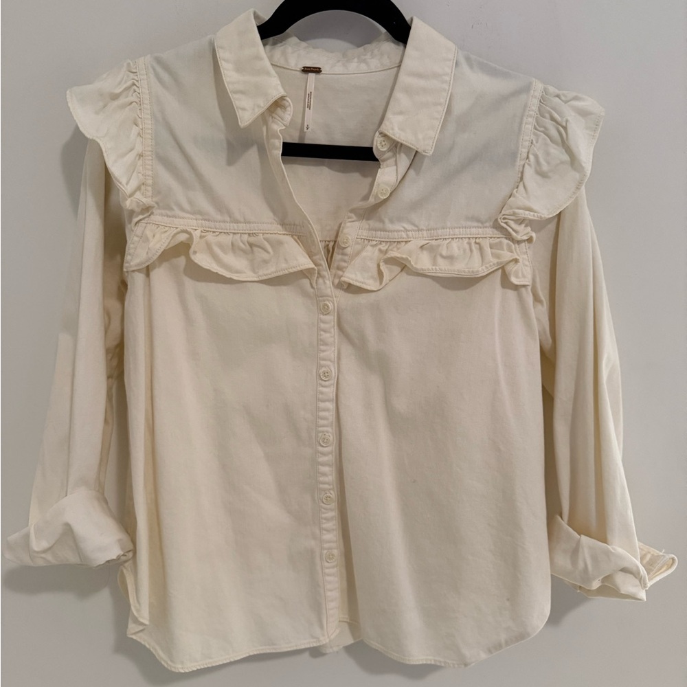 Free People Samantha Ruffled Button Down Shirt size small - Picture 3 of 7